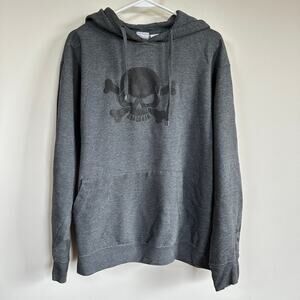 Utility Mens MEDIUM Skull Crossbones Hoodie Vintage Y2K Skater Goth Baggy Grey
